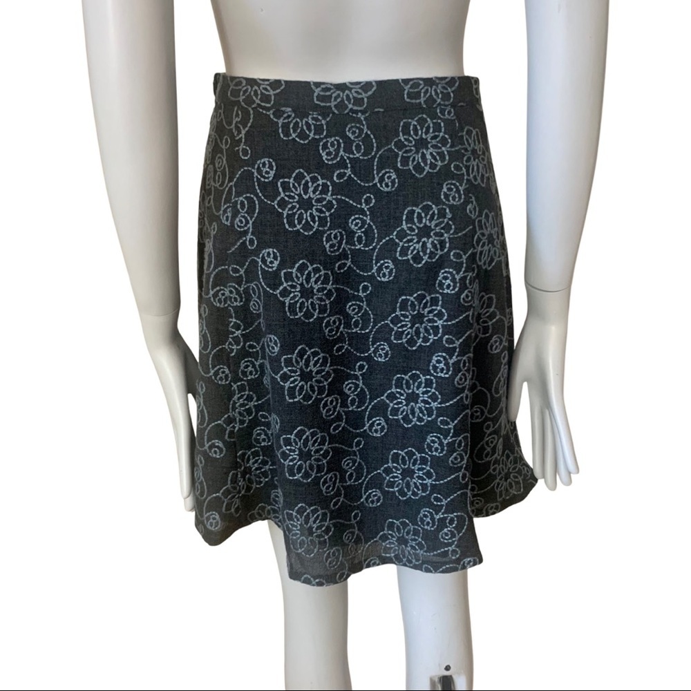 TOCCA Embroidered A-Line Skirt Cotton Blend Gray Blue Floral Size 2 - Picture 8 of 12